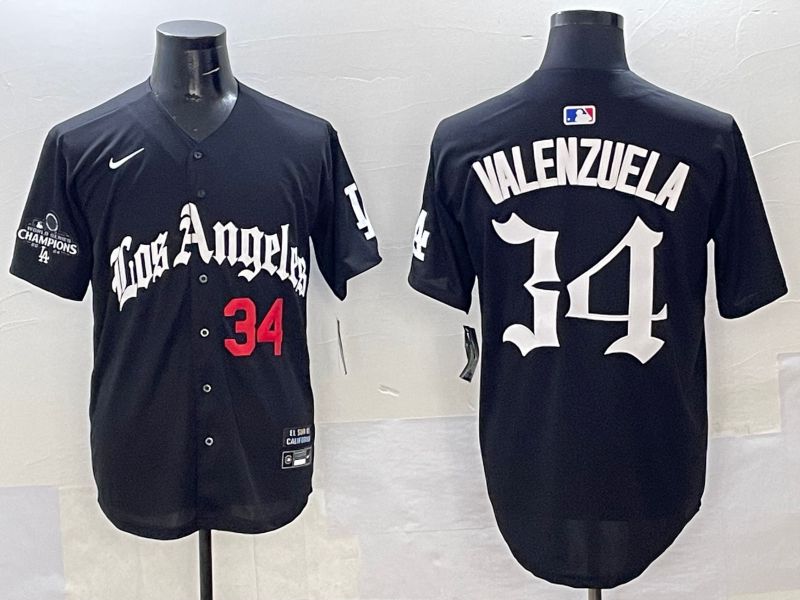 Men Los Angeles Dodgers #34 Valenzuela Black Five generations Joint Name 2025 Nike MLB Jersey style 34
